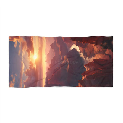 Sunset Canyon Beach Towel — Dramatic Orange Mountain Sunset - 36’’ × 72’’ - Home Decor