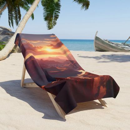 Sunset Canyon Beach Towel — Dramatic Orange Mountain Sunset - Home Decor