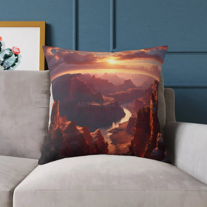 Sunset Canyon View Square Poly Canvas Pillow Cozy Home Decor Gift for Nature Lovers Uplifting Cushion Outdoor Vibes