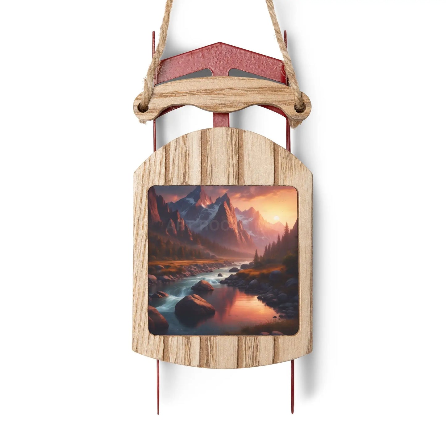 Sunset in the Mountains Sled Ornament — Scenic Winter Holiday Decor - 2.1’’ × 4.6’’ / 1 pc - Home Decor