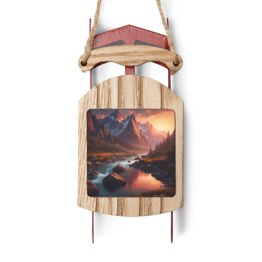 Sunset in the Mountains Sled Ornament — Scenic Winter Holiday Decor - 2.1’’ × 4.6’’ / 1 pc - Home Decor