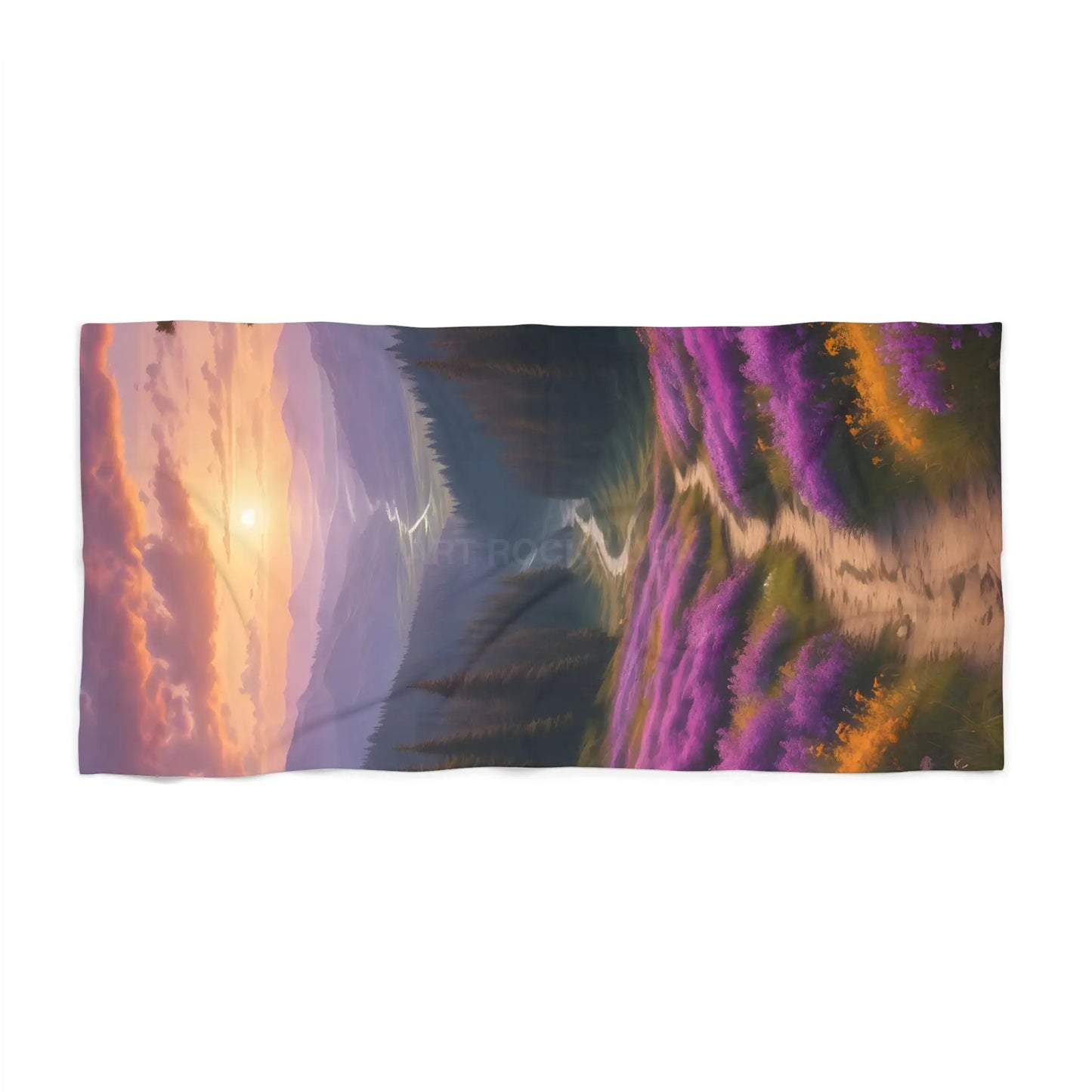 Sunset Lavender Path Beach Towel — Scenic Floral Sunset Beach Towel - 36’’ × 72’’ - Home Decor