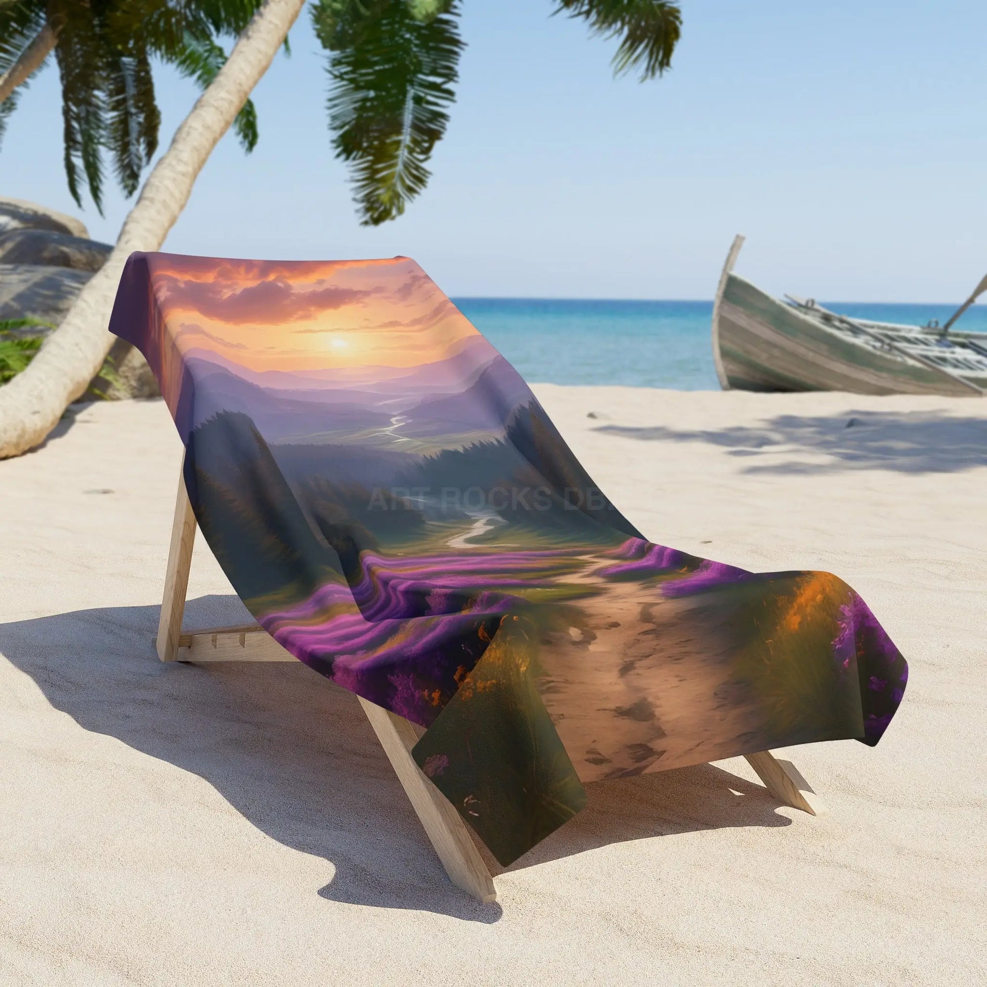 Sunset Lavender Path Beach Towel — Scenic Floral Sunset Beach Towel - Home Decor