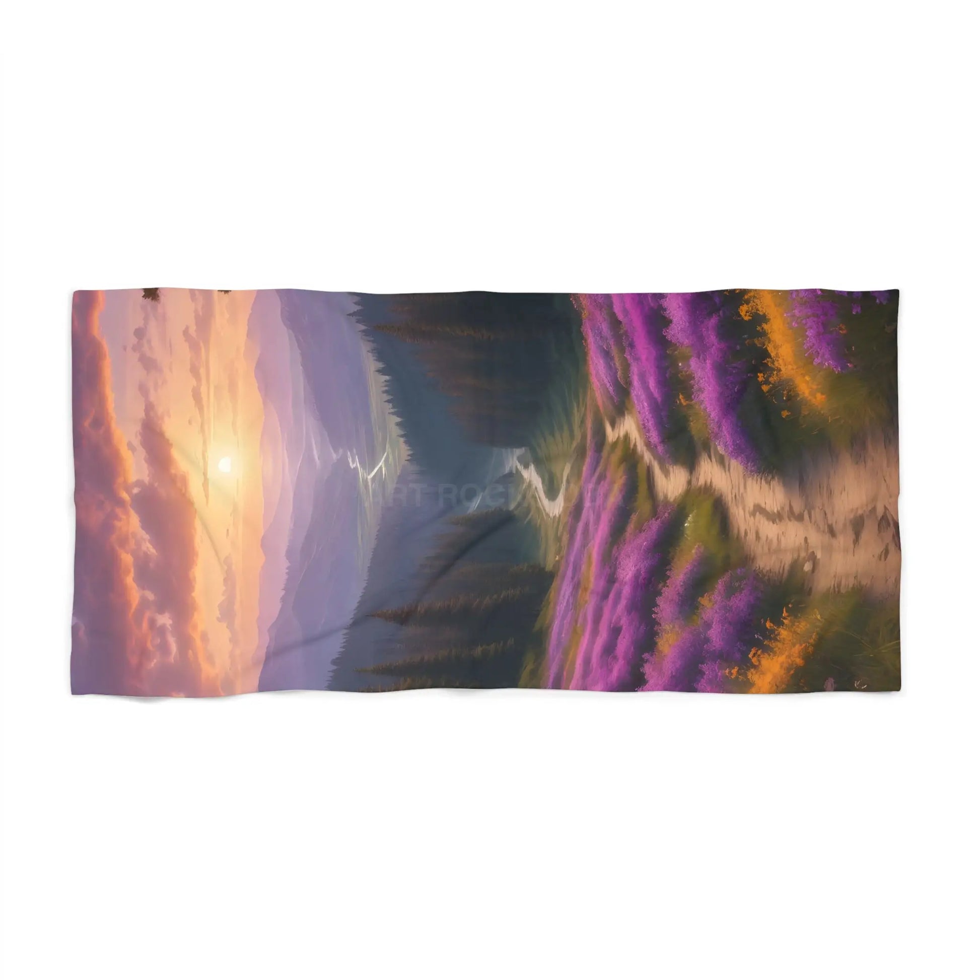 Sunset Lavender Path Beach Towel — Scenic Floral Sunset Beach Towel - Home Decor