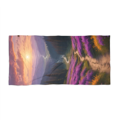Sunset Lavender Path Beach Towel — Scenic Floral Sunset Beach Towel - Home Decor