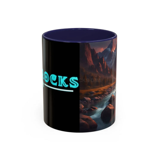 Sunset Mountain River Accent Coffee Mug — Sunrise Landscape - 11oz / Navy - Mug