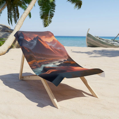 Sunset Mountain River Beach Towel - 30’’ × 60’’ - Home Decor