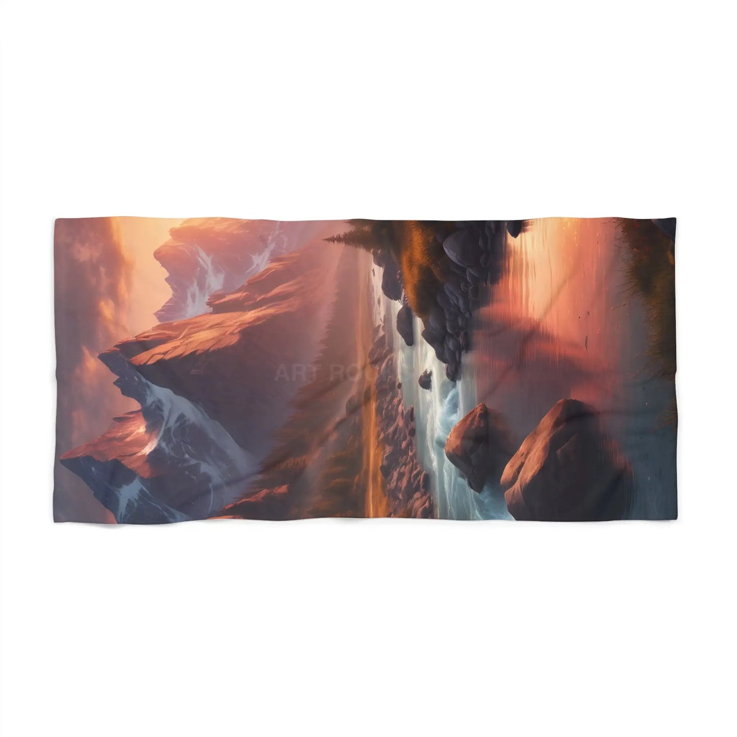 Sunset Mountain River Beach Towel - 36’’ × 72’’ - Home Decor