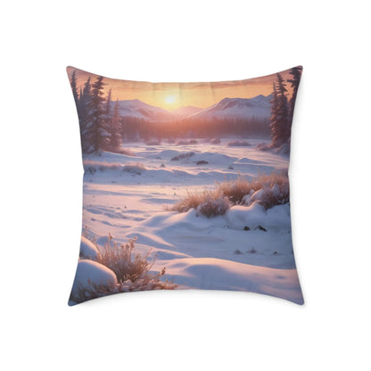 Sunset Over Snowy Mountains Canvas Pillow | Cozy Home Decor Cushion Throw Pillow Gift for Nature Lovers Winter Decor