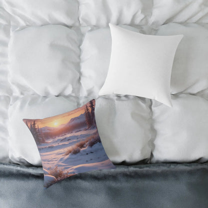 Sunset Over Snowy Mountains Canvas Pillow | Cozy Home Decor Cushion Throw Pillow Gift for Nature Lovers Winter Decor
