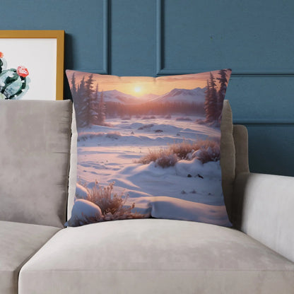 Sunset Over Snowy Mountains Canvas Pillow | Cozy Home Decor Cushion Throw Pillow Gift for Nature Lovers Winter Decor