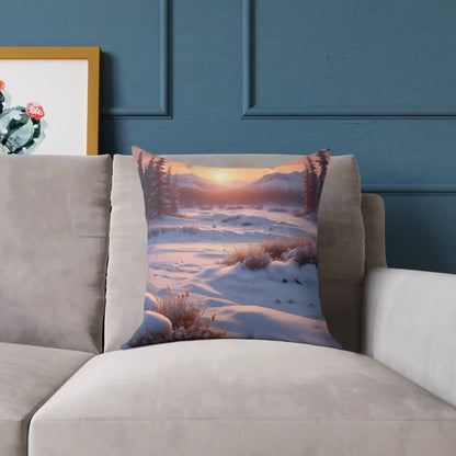 Sunset Over Snowy Mountains Canvas Pillow | Cozy Home Decor Cushion Throw Pillow Gift for Nature Lovers Winter Decor