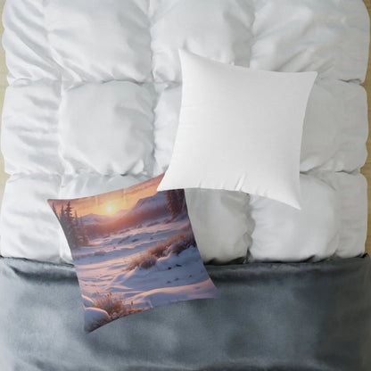 Sunset Over Snowy Mountains Canvas Pillow | Cozy Home Decor Cushion Throw Pillow Gift for Nature Lovers Winter Decor