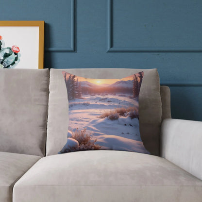 Sunset Over Snowy Mountains Canvas Pillow | Cozy Home Decor Cushion Throw Pillow Gift for Nature Lovers Winter Decor