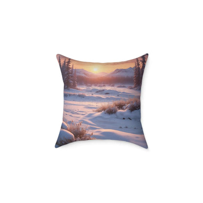Sunset Over Snowy Mountains Canvas Pillow | Cozy Home Decor Cushion Throw Pillow Gift for Nature Lovers Winter Decor