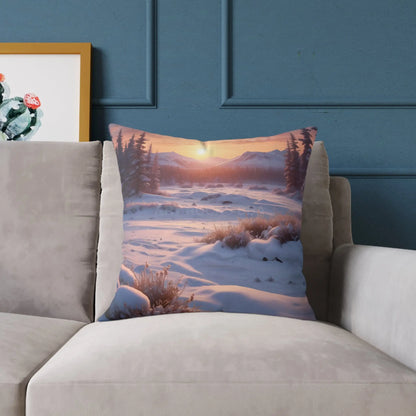 Sunset Over Snowy Mountains Canvas Pillow | Cozy Home Decor Cushion Throw Pillow Gift for Nature Lovers Winter Decor