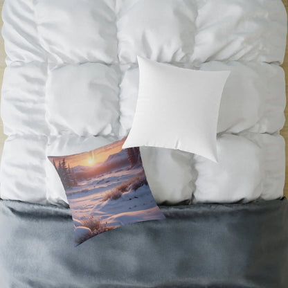 Sunset Over Snowy Mountains Canvas Pillow | Cozy Home Decor Cushion Throw Pillow Gift for Nature Lovers Winter Decor