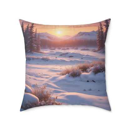Sunset Over Snowy Mountains Canvas Pillow | Cozy Home Decor Cushion Throw Pillow Gift for Nature Lovers Winter Decor