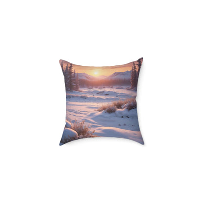 Sunset Over Snowy Mountains Canvas Pillow | Cozy Home Decor Cushion Throw Pillow Gift for Nature Lovers Winter Decor