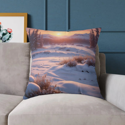 Sunset Over Snowy Mountains Canvas Pillow | Cozy Home Decor Cushion Throw Pillow Gift for Nature Lovers Winter Decor