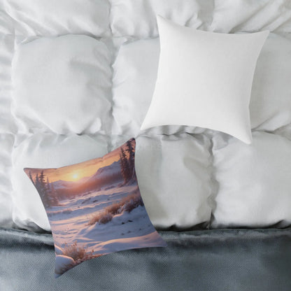 Sunset Over Snowy Mountains Canvas Pillow | Cozy Home Decor Cushion Throw Pillow Gift for Nature Lovers Winter Decor