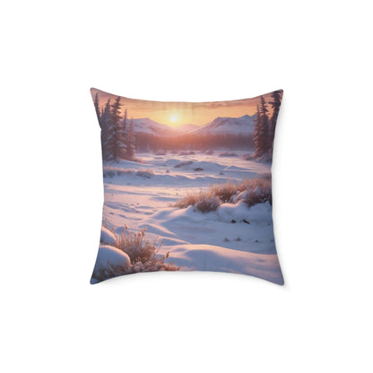 Sunset Over Snowy Mountains Canvas Pillow | Cozy Home Decor Cushion Throw Pillow Gift for Nature Lovers Winter Decor