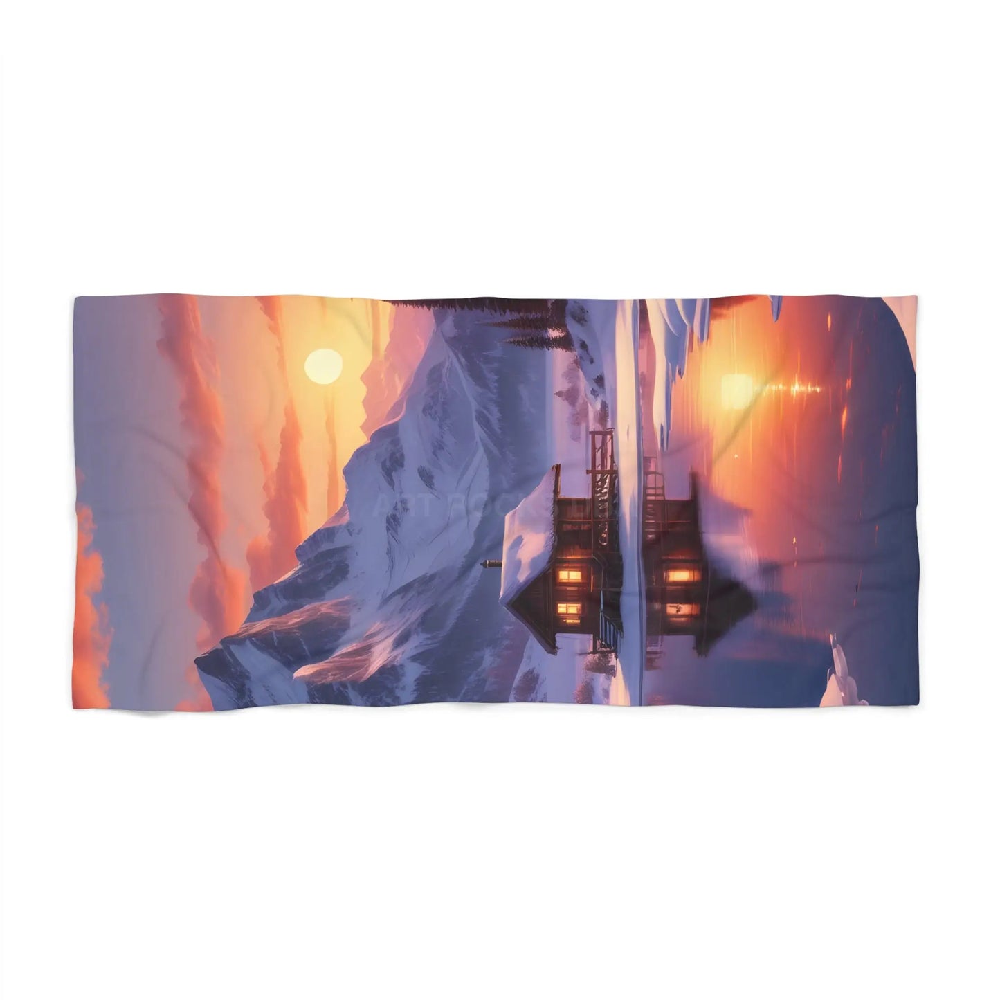 Sunset Winter Cabin Beach Towel — Cozy Mountain Sunset Design - 36’’ × 72’’ - Home Decor