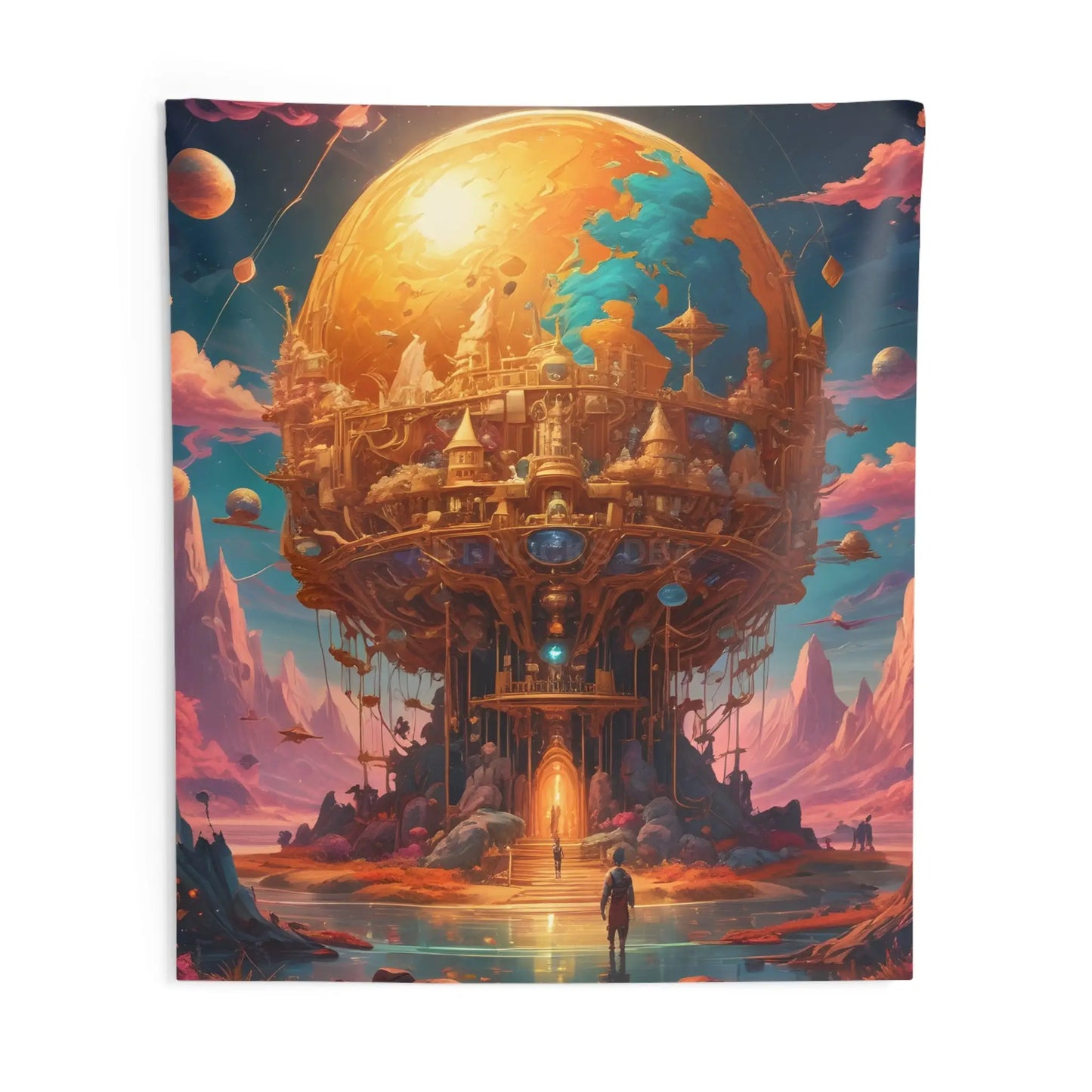 Surreal Fantasy Golden World Wall Tapestry - Vibrant Home Decor Boho Aesthetic Art Piece for Living Room Bedroom Unique