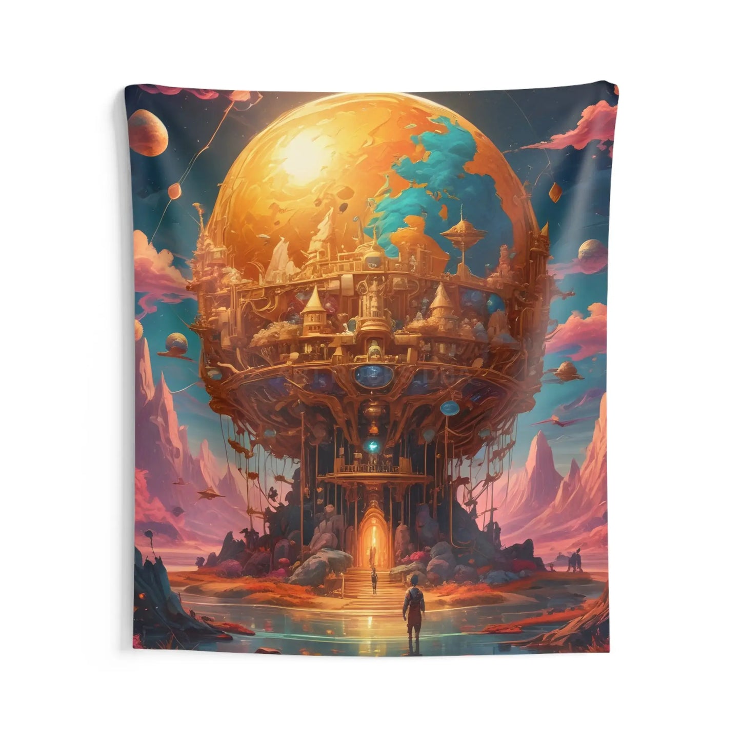 Surreal Fantasy Golden World Wall Tapestry - Vibrant Home Decor Boho Aesthetic Art Piece for Living Room Bedroom Unique