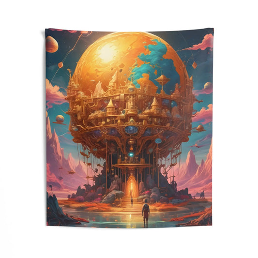 Surreal Fantasy Golden World Wall Tapestry - Vibrant Home Decor Boho Aesthetic Art Piece for Living Room Bedroom Unique