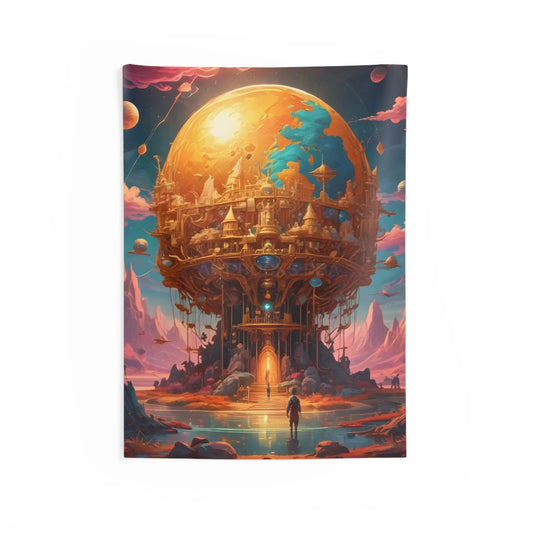 Surreal Fantasy Golden World Wall Tapestry - Vibrant Home Decor Boho Aesthetic Art Piece for Living Room Bedroom Unique