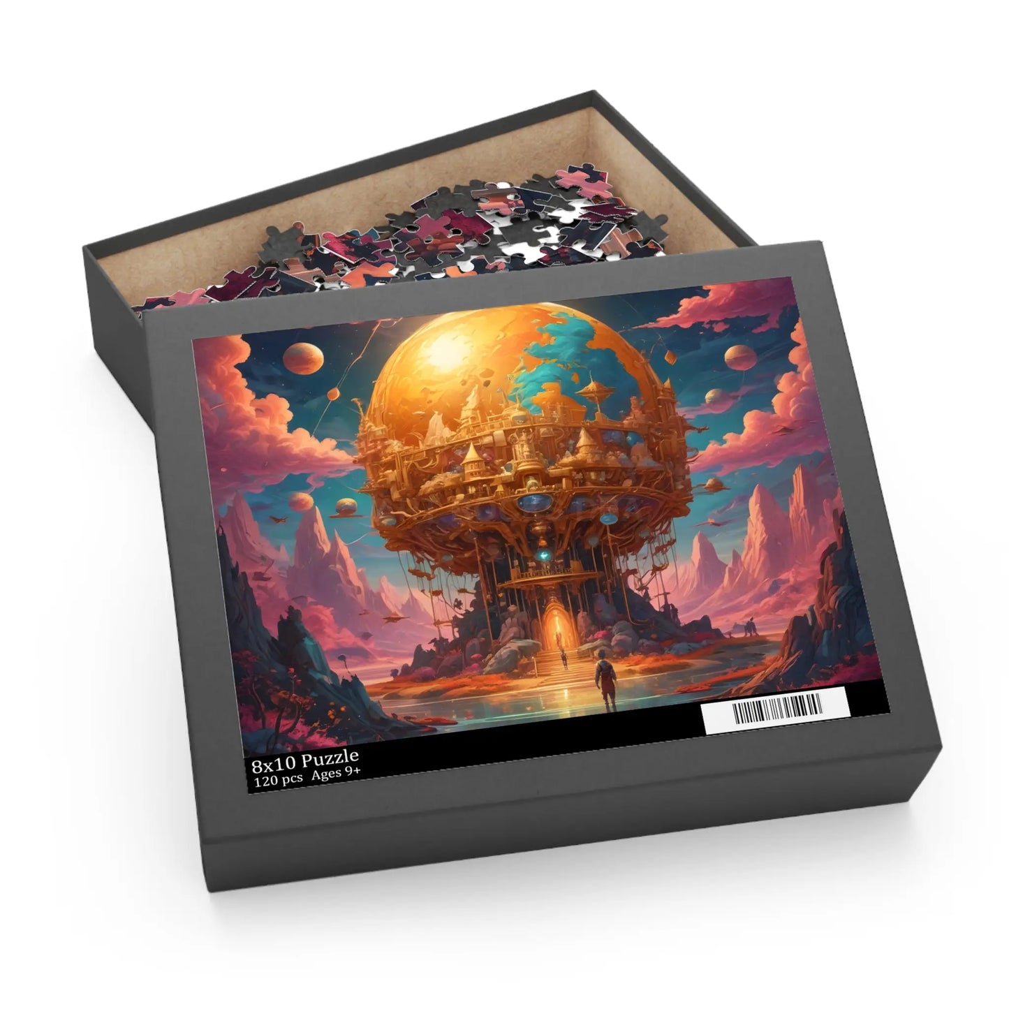 Surreal Golden Orb Fantasy Puzzle — 120/252/500-Piece Sci‑Fi Landscape - 10’’ × 8’’ (120 pcs) - Puzzle