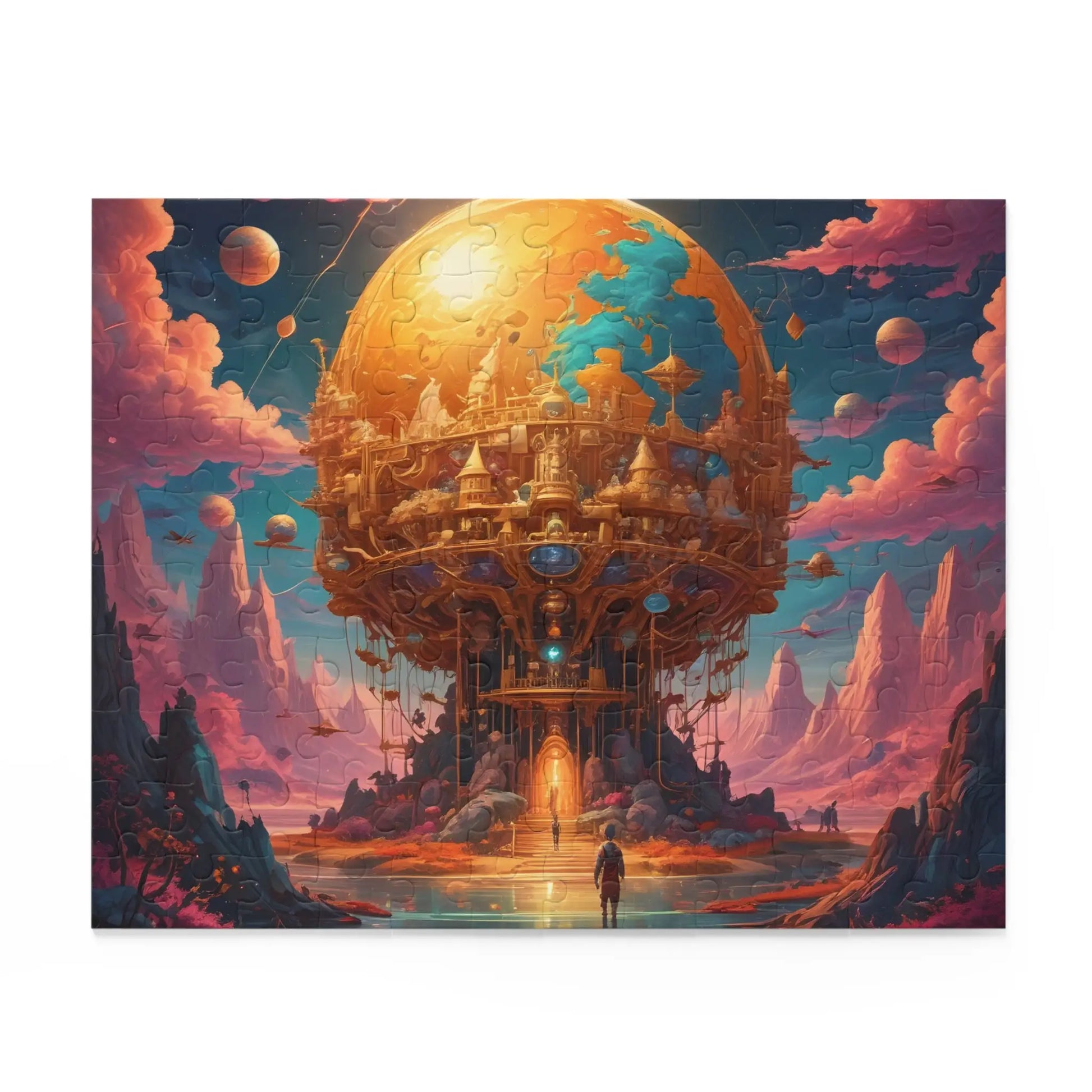 Surreal Golden Orb Fantasy Puzzle — 120/252/500-Piece Sci‑Fi Landscape - Puzzle