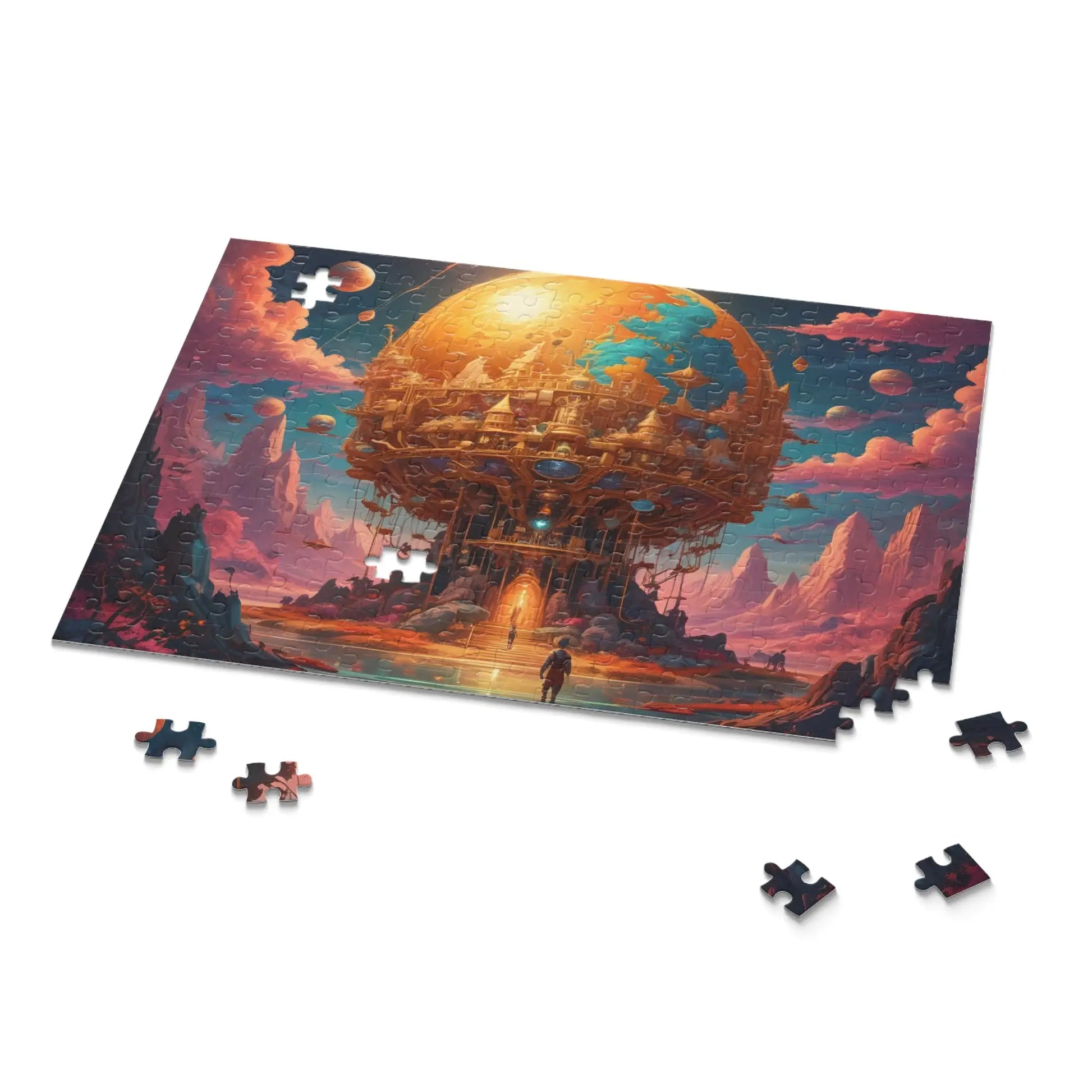 Surreal Golden Orb Fantasy Puzzle — 120/252/500-Piece Sci‑Fi Landscape - Puzzle