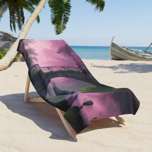 Surreal Pink Portal Beach Towel — Dreamscape Landscape Design - 36’’ × 72’’ - Home Decor