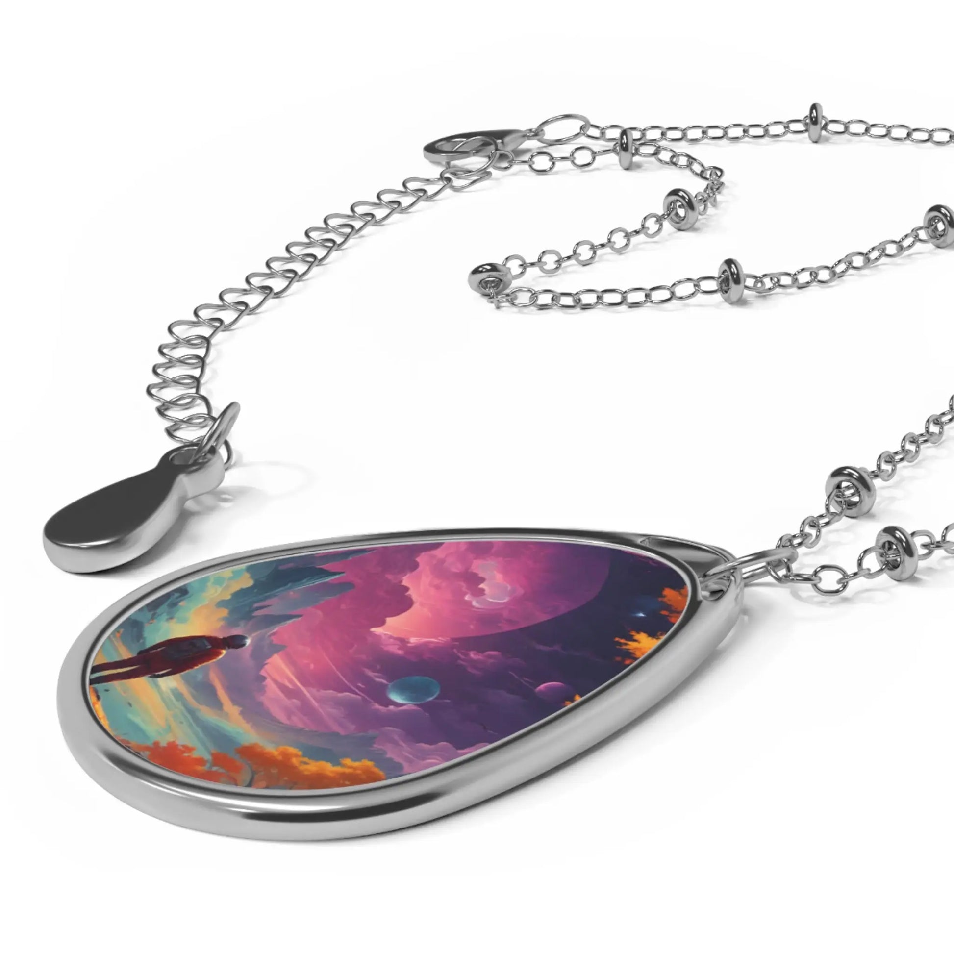 Surreal Sunset Oval Necklace – Dreamscape Pendant Jewelry for Travelers & Gift Giving - One Size / Silver - Accessories