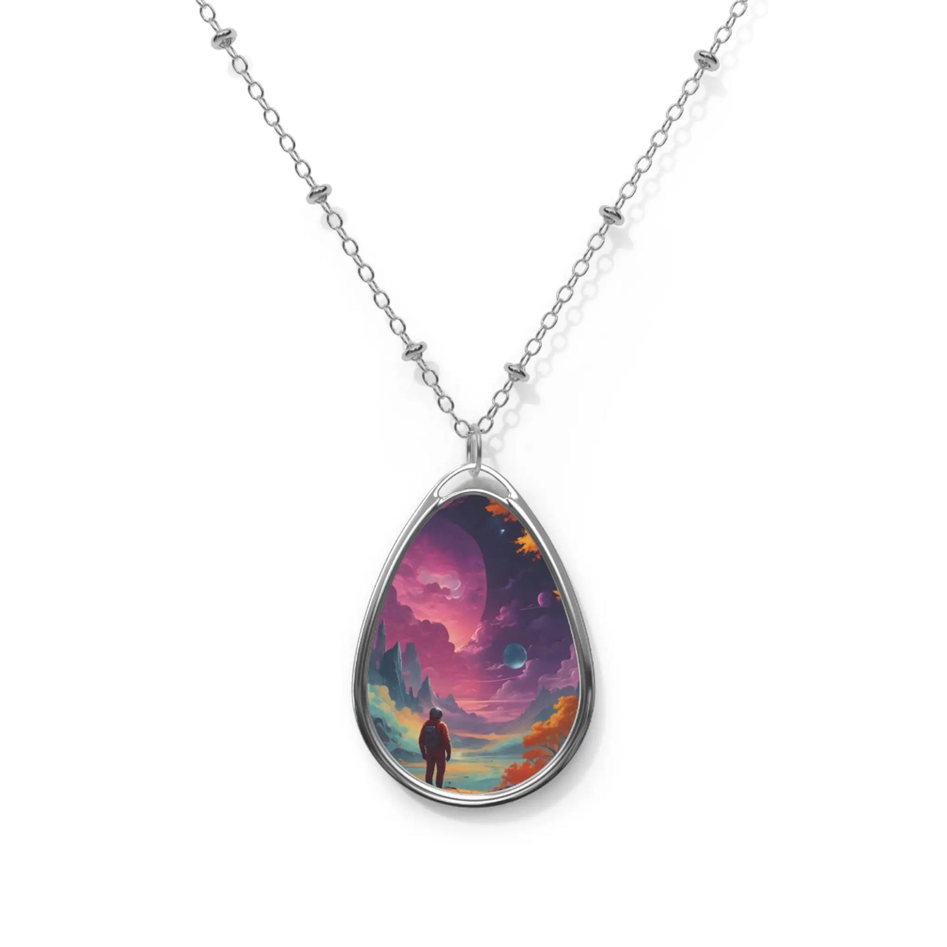 Surreal Sunset Oval Necklace – Dreamscape Pendant Jewelry for Travelers & Gift Giving - One Size / Silver - Accessories