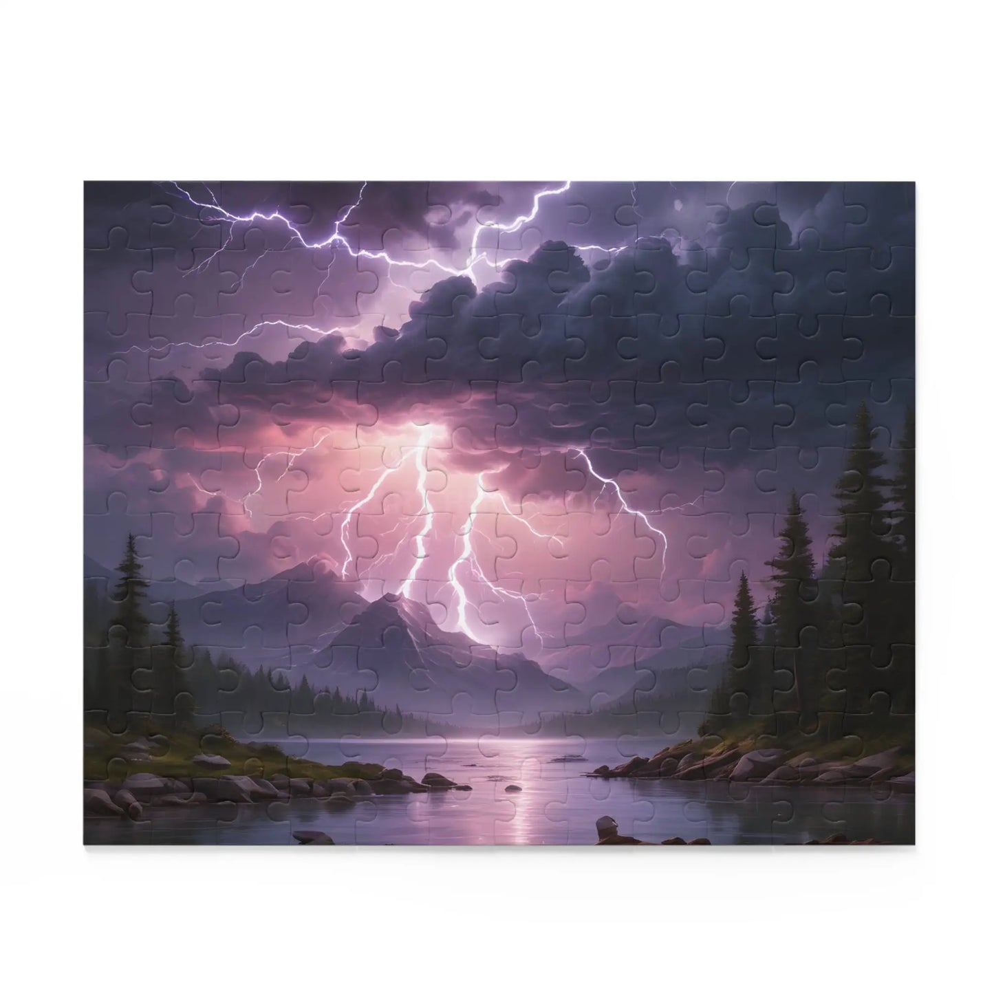 Thunderstorm Lake Puzzle — 120/252/500-Piece Scenic Lightning Jigsaw - Puzzle