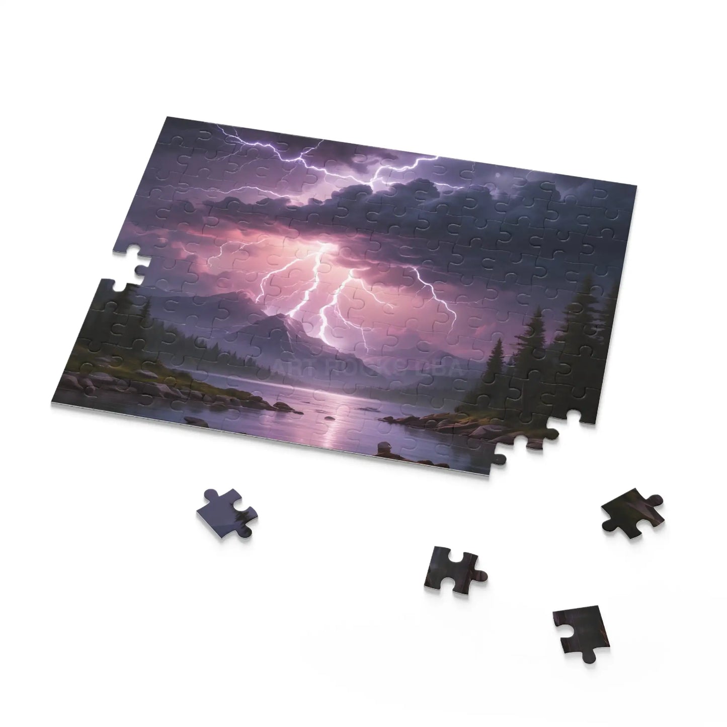 Thunderstorm Lake Puzzle — 120/252/500-Piece Scenic Lightning Jigsaw - Puzzle