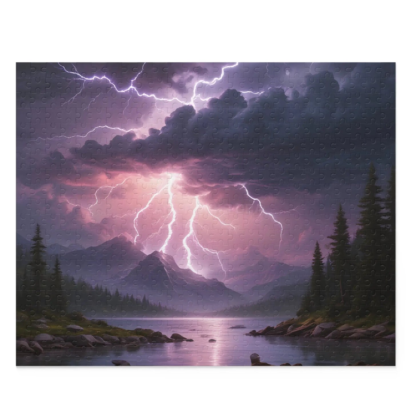 Thunderstorm Lake Puzzle — 120/252/500-Piece Scenic Lightning Jigsaw - 20’’ × 16’’ (500 pcs) - Puzzle