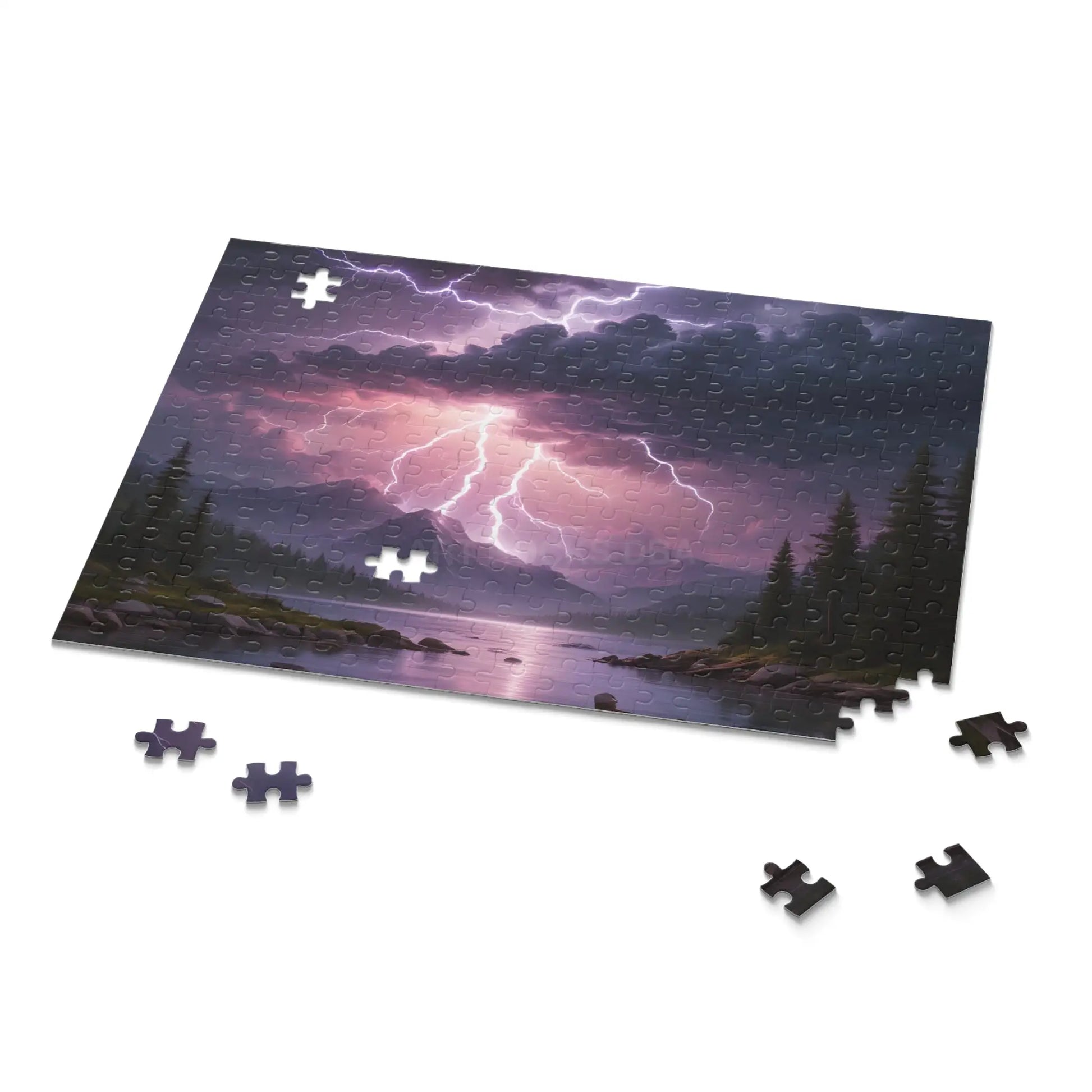 Thunderstorm Lake Puzzle — 120/252/500-Piece Scenic Lightning Jigsaw - Puzzle