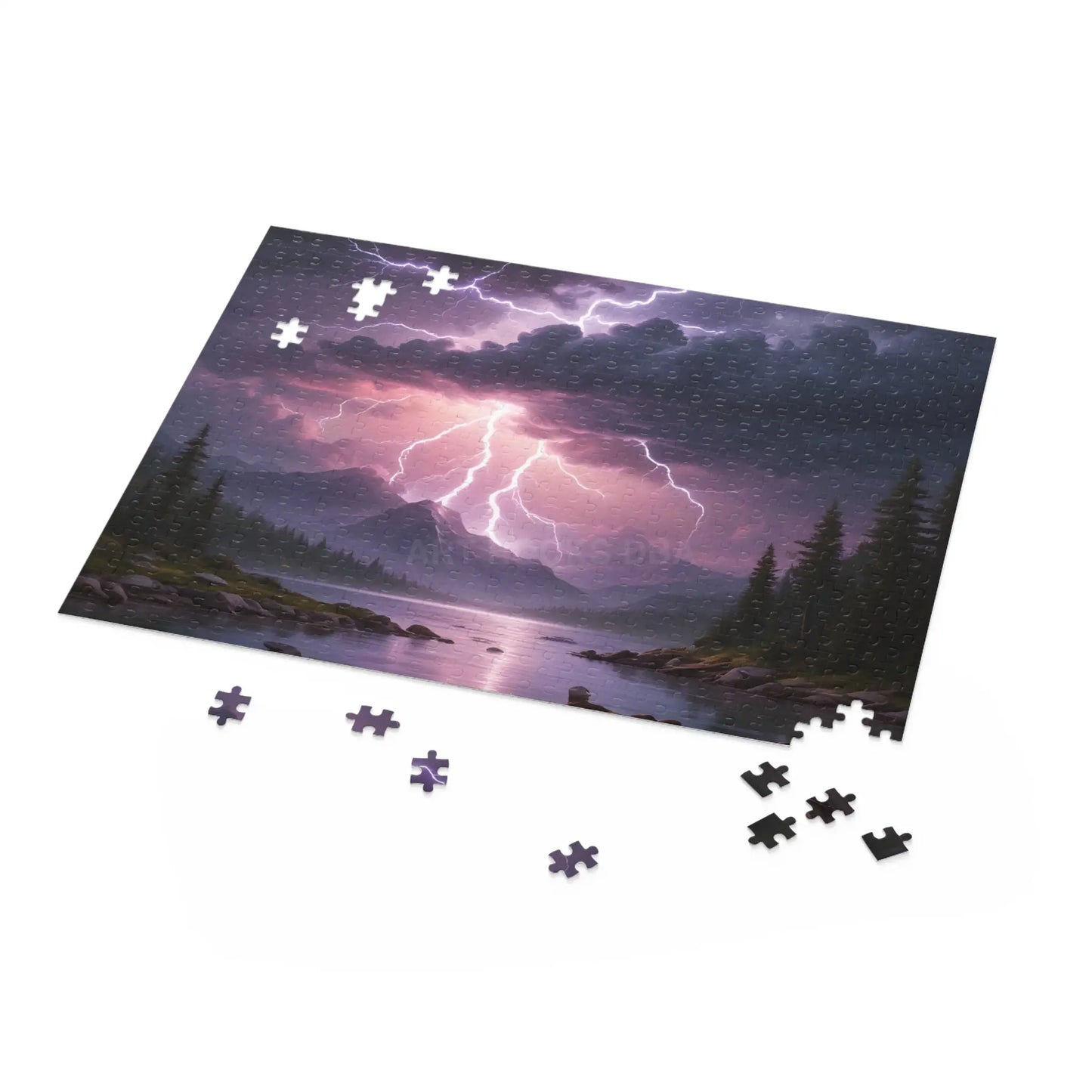 Thunderstorm Lake Puzzle — 120/252/500-Piece Scenic Lightning Jigsaw - Puzzle