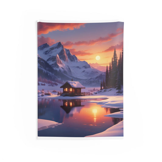 Tiny Cabin Mountain Retreat Wall Tapestry Cozy Home Decor Nature wall art Boho Decor Gift for Nature Lovers Scenic