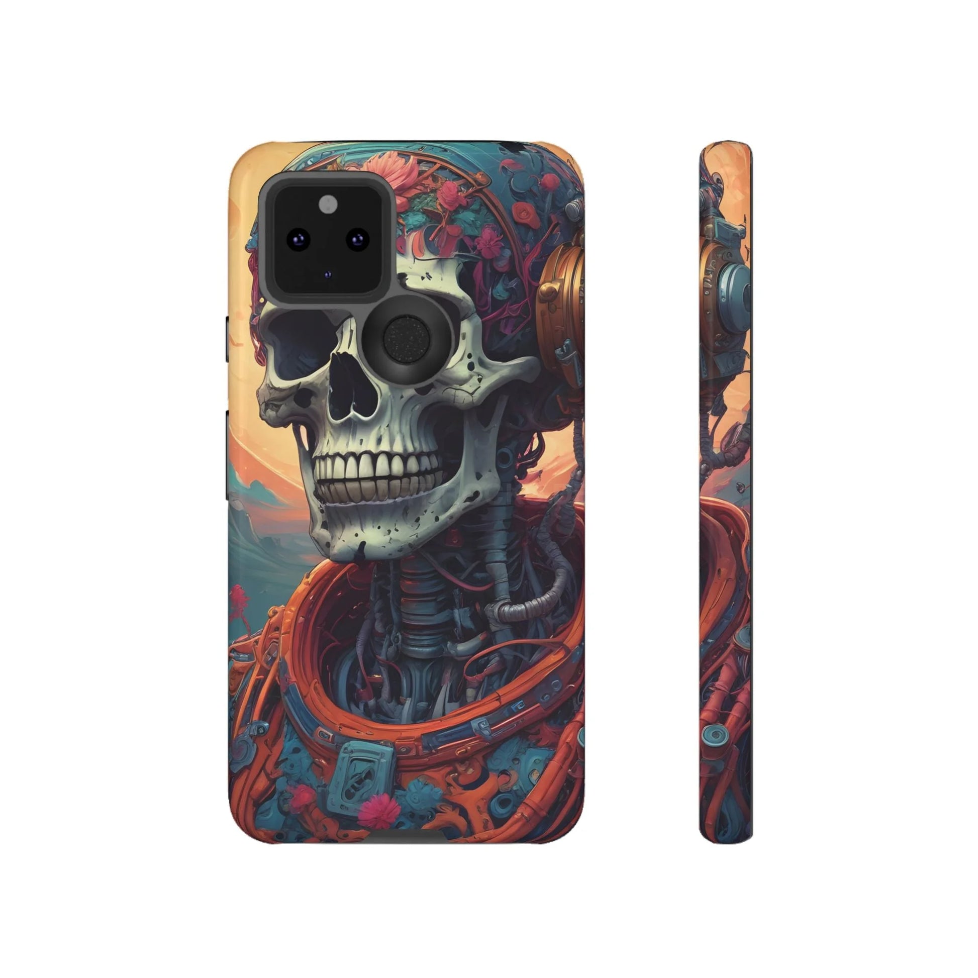 Tough Cases: Artistic Skull Phone Case Unique Design Cover Gothic Aesthetic Gift for Halloween Trendy Accessories