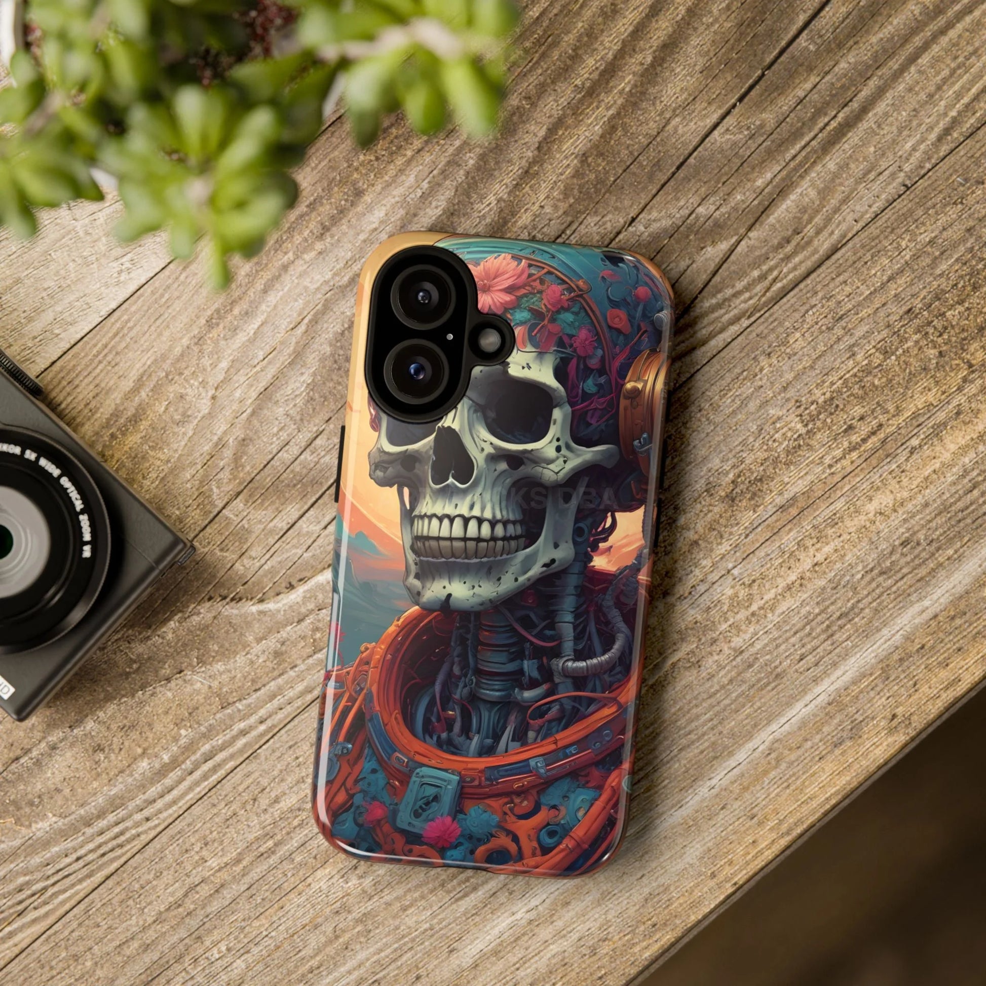 Tough Cases: Artistic Skull Phone Case Unique Design Cover Gothic Aesthetic Gift for Halloween Trendy Accessories