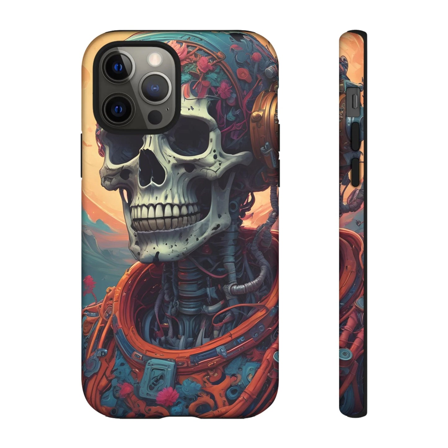 Tough Cases: Artistic Skull Phone Case Unique Design Cover Gothic Aesthetic Gift for Halloween Trendy Accessories