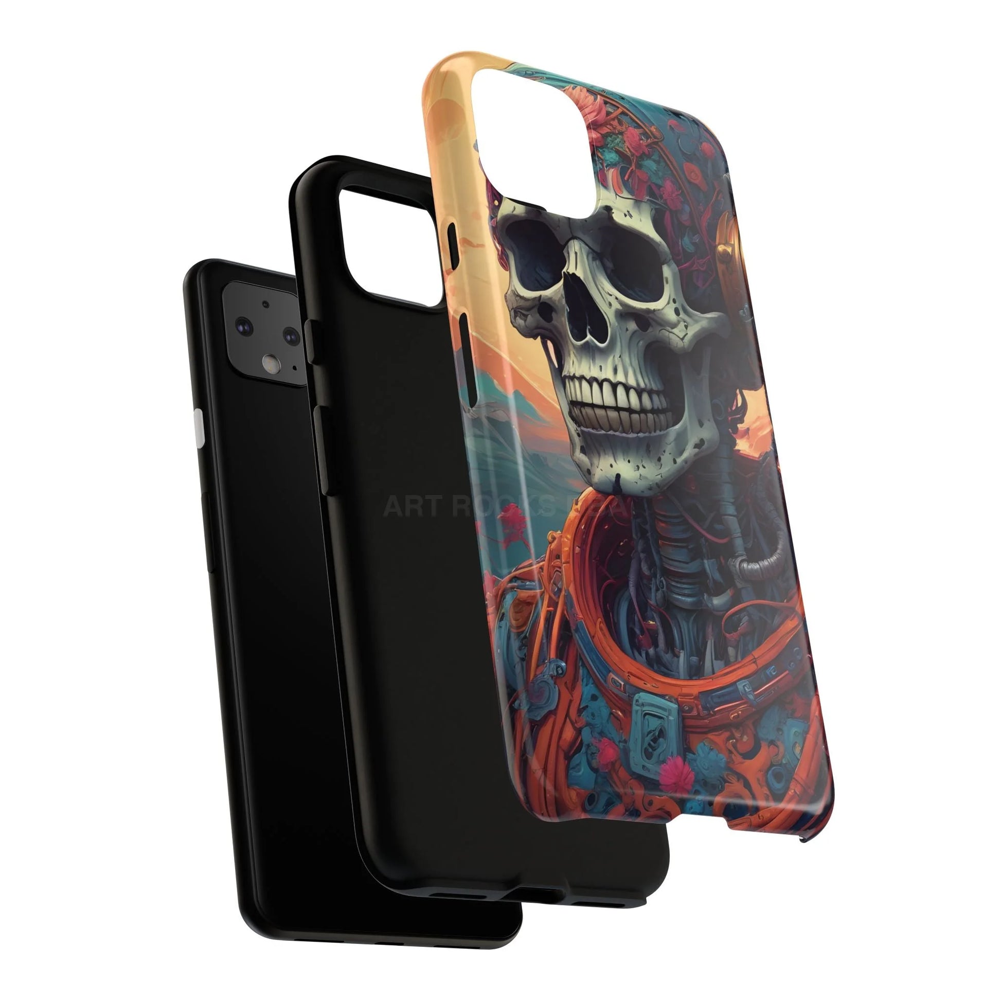 Tough Cases: Artistic Skull Phone Case Unique Design Cover Gothic Aesthetic Gift for Halloween Trendy Accessories