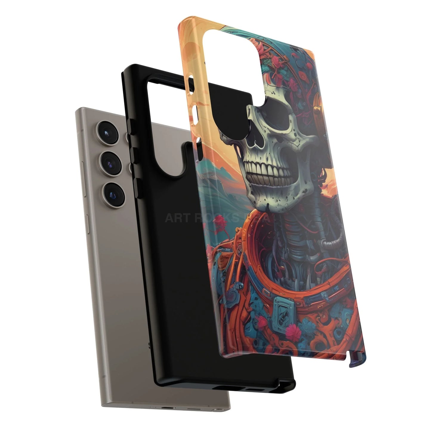 Tough Cases: Artistic Skull Phone Case Unique Design Cover Gothic Aesthetic Gift for Halloween Trendy Accessories