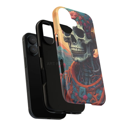 Tough Cases: Artistic Skull Phone Case Unique Design Cover Gothic Aesthetic Gift for Halloween Trendy Accessories