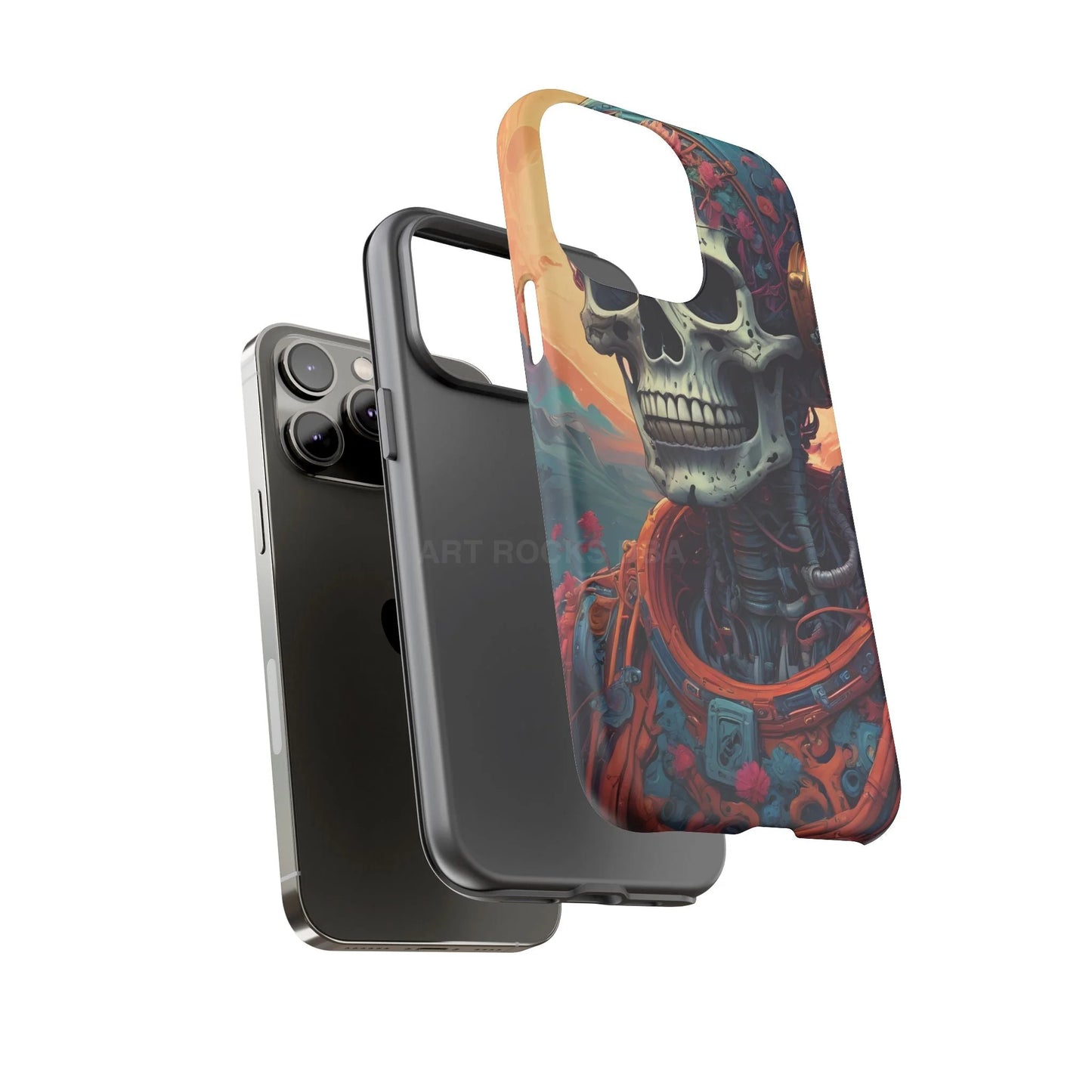 Tough Cases: Artistic Skull Phone Case Unique Design Cover Gothic Aesthetic Gift for Halloween Trendy Accessories
